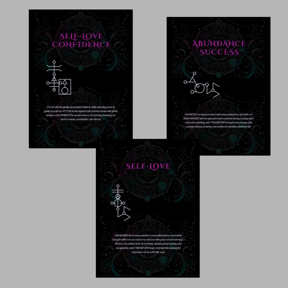 Sacred Affirmation Posters – "Self-Love", "Self-Love & Confidence", "Abundance & Success" (non-framed)